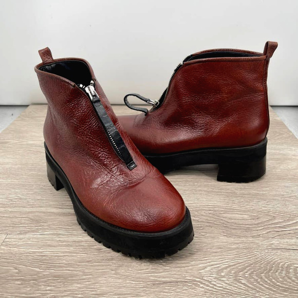 Marni Shoes - MARNI Leather Ankle Boots Platform Heeled Brown Red Black Made in Italy - Sz 41